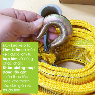 Cáp cứu hộ, dây kéo xe hơi chất liêu vải dù, dây cáp kéo xe ô tô dài 4 mét, dây kéo cứu hộ xe 5 tấn