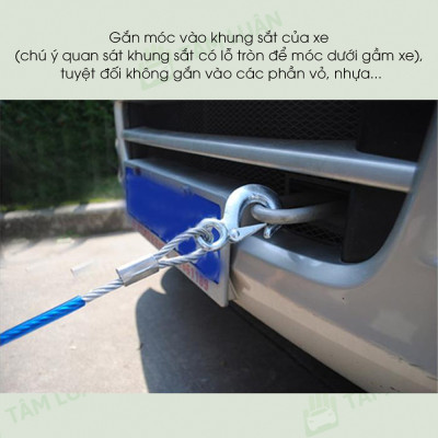 Dây cáp kéo xe ô tô, dây kéo cứu hộ xe ô tô thép chuyên dụng chắc chắn trọng tải 5 tấn, 7 tấn, phụ kiện xe hơi Tâm Luân