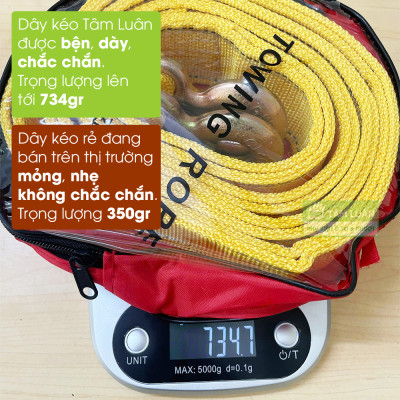 Cáp cứu hộ, dây kéo xe hơi chất liêu vải dù, dây cáp kéo xe ô tô dài 4 mét, dây kéo cứu hộ xe 5 tấn