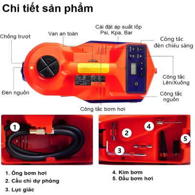 Bộ nâng kích gầm điện 5 tấn kiêm máy bơm lốp tự ngắt thương hiệu Đức ROGTZ TY-EHJ03 cao cấp - Hàng Chính Hãng