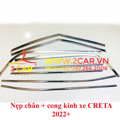 Nẹp viền chân kính, Nẹp cong kính xe Hyundai Creta 2022- 2023 Hàng inox cao cấp