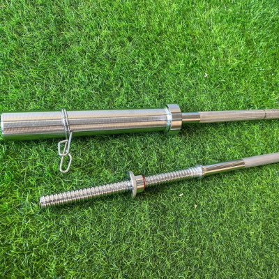 Thanh đòn tạ thẳng phi 50, chất liệu thép mạ inox 1.8m + 2 kẹp khóa