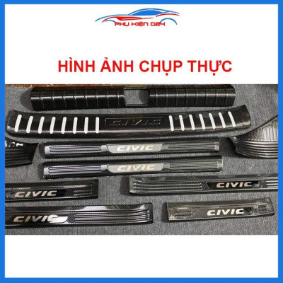 Bộ nẹp bước chân trong ngoài vân Cacbon xe Civic 2016-2017 2018-2019-2020 chống trầy làm đẹp ô tô