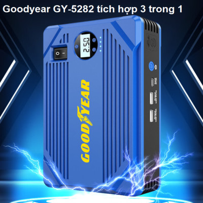 Bộ kích bình ắc quy kiêm bơm lốp và sạc dự phòng dung lượng 10400mAh dùng cho ô tô thương hiệu Mỹ cao cấp Goodyear GY-5282 - Hàng Nhập Khẩu