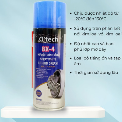 Xịt Mỡ Bò Nước Bôi Trơn Chịu Nhiệt, Có Tẩy Rỉ Sét BX4 (450 ml) Lithium White Grease - Hàng Chính Hãng