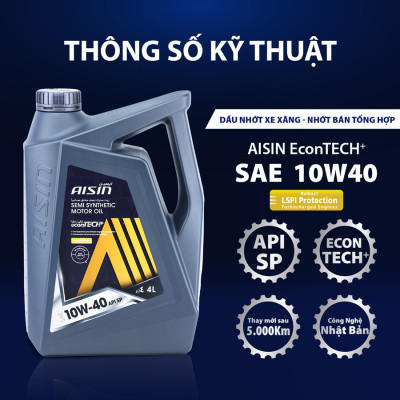Dầu Nhớt Bán Tổng Hợp AISIN Econtech+ SP 10W40 4 Lít ESSNP1044P - Nhập Khẩu Chính Hãng