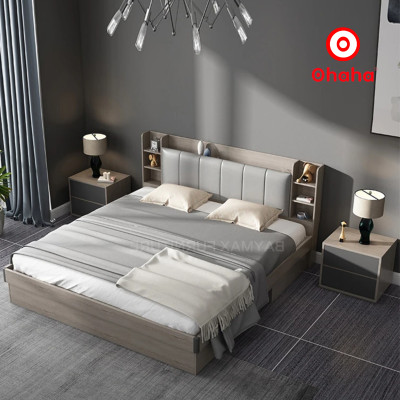 [Miễn phí vận chuyển & lắp đặt] Giường ngủ thông minh cao cấp bọc nệm đầu giường có hộc nâng gỗ công nghiệp Ohaha - GN014