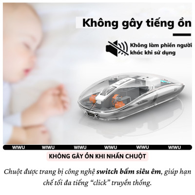Chuột Không Dây bluetooth 5.1 hiệu WiWU Crystal WM105 - Sạc USB C, Chuột không dây cho MacBook/Laptop, cho iPhone, cho iPad, Nhẹ, Kết Nối 2.4G,, Không Độ Trễ, silend mode (im lặng), thiết kế trong suốt lợ cơ - Hàng nhập khẩu