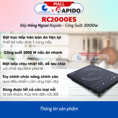 Bếp Hồng Ngoại Đơn Rapido RC2000ES (2000w)/ RC2200ES (2200w) - Bếp Từ Đơn RI2000ES ( Công Suất 2000w) - Hàng Chính Hãng - Bảo Hành 12 Tháng - Tiện lợi trong gia đình