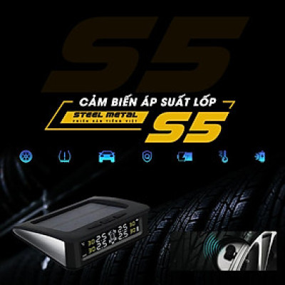 Cảm biến áp suất lốp TPMS STEEL METAL S5 van TRONG TIẾNG VIỆT SẠC NL mặt trời BH 12 tháng vios