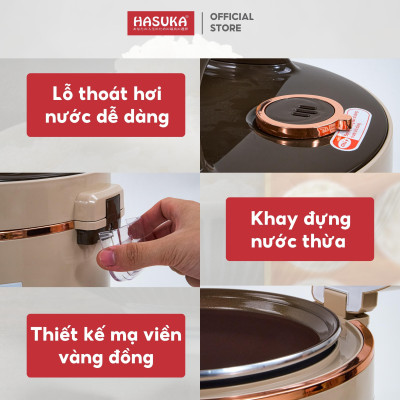 Nồi cơm điện HASUKA HSK-868 PLUS dung tích 1.8L, công suất 900W, lòng niêu dầy phủ chống dính ceramic, chống xước siêu bền - Hàng chính hãng