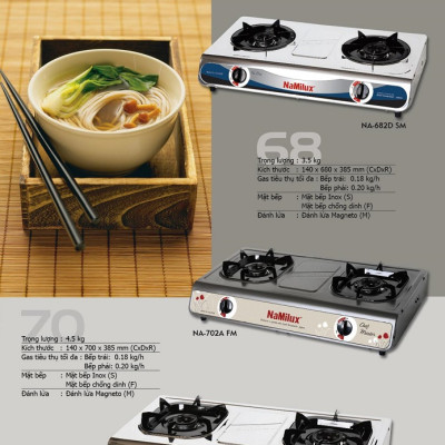 BẾP GAS ĐÔI NA-702AFM NAMILUX MẶT BẾP CHỐNG DÍNH - HÀNG CHÍNH HÃNG ( KÍCH THƯỚC: 140x700X385mm )