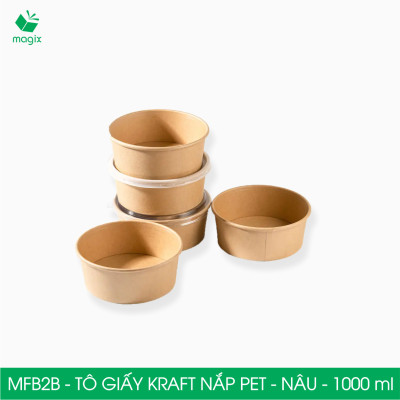 MFB2B - 1000ml - 25 Tô giấy Kraft nâu nắp PET - Bát giấy đựng thực phẩm