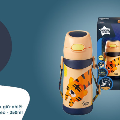 Bình uống nước Inox giữ nhiệt có ống hút và quai treo cho bé Tommee Tippee 350ml từ 18 tháng