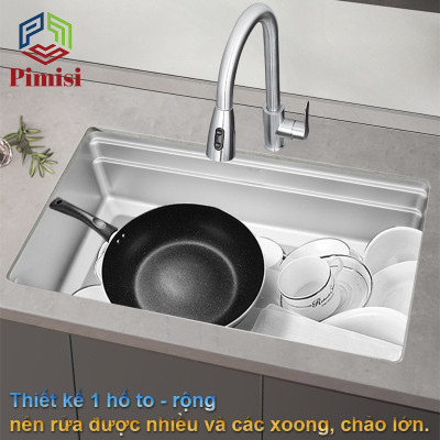 Bồn Rửa Chén Âm Bàn Pimisi PR-7843A Inox 304 Chống Xước - Bám Bẩn, Đơn 1 Hố To Kèm Xi Phông Gắn Bàn Đá Bếp | Chính Hãng