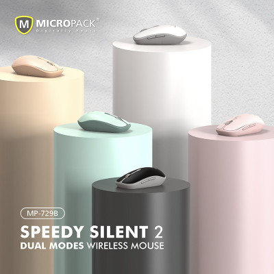 Chuột Không Dây Bluetooth MicroPack SPEEDY SILENT 2 MP-729B Độ Phân Giải 1600CPI Phím Bấm Không Ồn BT5.0 Hàng Chính Hãng