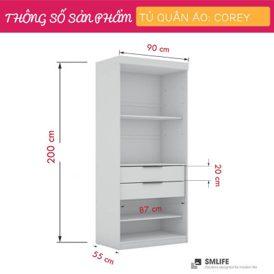 Tủ để quần áo bằng gỗ công nghiệp MDF SMLIFE Corey