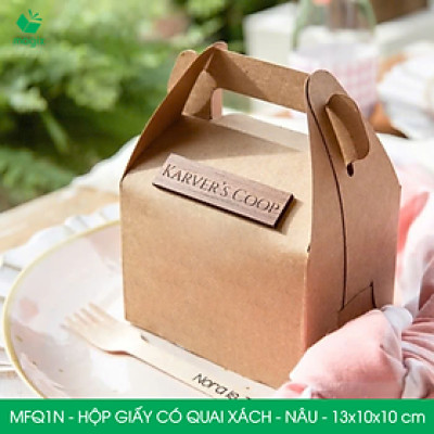 MFQ1N - 13.5x10x10 cm - 60 hộp giấy kraft có quai xách - Hộp đựng bánh ngọt, hộp quà tặng handmade