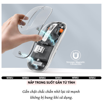 Chuột Không Dây bluetooth 5.1 hiệu WiWU Crystal WM105 - Sạc USB C, Chuột không dây cho MacBook/Laptop, cho iPhone, cho iPad, Nhẹ, Kết Nối 2.4G,, Không Độ Trễ, silend mode (im lặng), thiết kế trong suốt lợ cơ - Hàng nhập khẩu