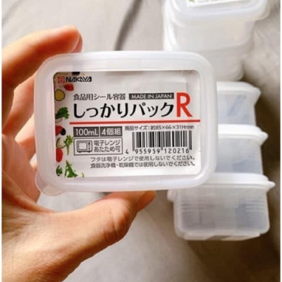 Set 04 hộp nhựa Nakaya 100ml bảo quản thức ăn trong rủ lạnh, có nắp mềm - Nội địa Nhât