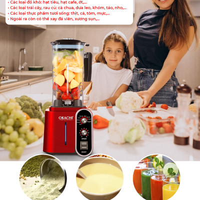 Máy xay công suất lớn OKACHI JP-B22 2200W (màu đỏ) - Hàng chính hãng