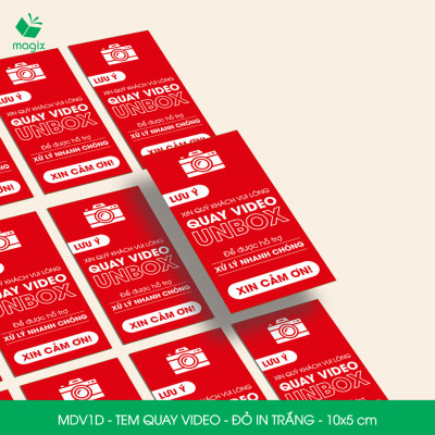 500 Tem chú ý quay video trước khi mở hàng, decal dán hộp - 10x5 cm - Đỏ in trắng - MDV1D