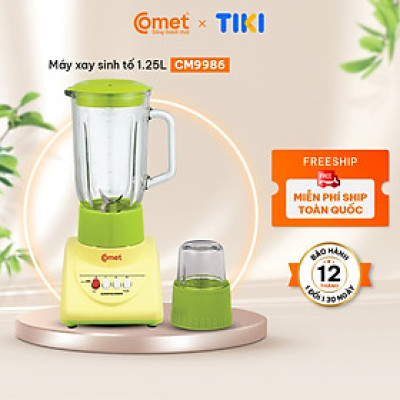 Máy xay sinh tố Comet CM9986 – 2 cối thủy tinh chống trầy, dung tích 1.25L, công suất 350W – Xay sinh tố, thịt, gia vị – Hàng chính hãng, bảo hành 12 tháng