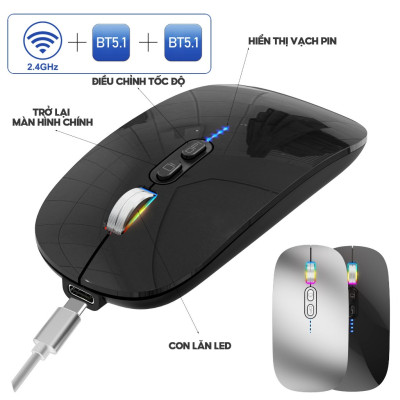 Chuột không dây Bluetooth HXSJ M103 wireless tự sạc pin siêu mỏng không gây tiếng ồn cho laptop MCBook PC Tablet PAD-Hàng Chính Hãng