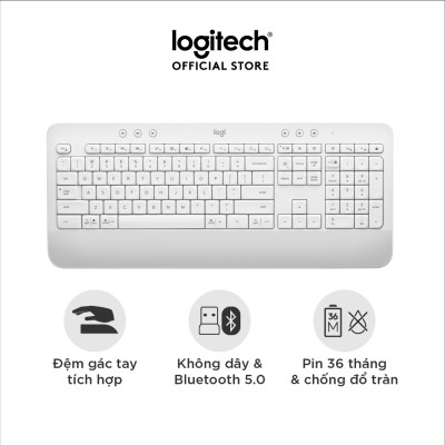 Bàn Phím Không Dây Logitech Signature K650 - Nhỏ gọn, gác tay tích hợp, tương thích Mac , Bluetooth & USB Bolt - Hàng chính hãng