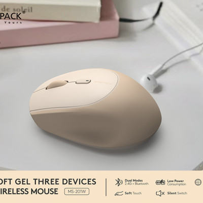 Chuột không dây MicroPack Soft Silicone Lifestyle MS-201W BT5.0 4000CPI Thiết Kế Công Thái Học Sử Dụng Siêu Mềm Ôm Tay Hàng Chính Hãng