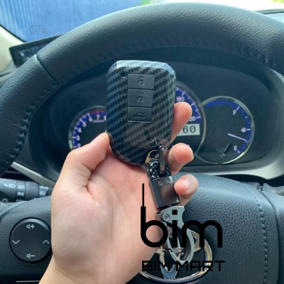 Ốp Vân Carbon Lót Silicon Bọc Bảo Vệ Chìa Khóa Xe Toyota Vios, Yaris 2019-2021 ( Tặng kèm móc đeo INOX )