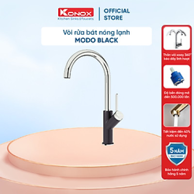 Vòi rửa bát nóng lạnh KONOX Modo Black, bề mặt xử lý mạ PVD vân đá, lõi hợp kim đồng 61% tiêu chuẩn Châu Âu CW617N