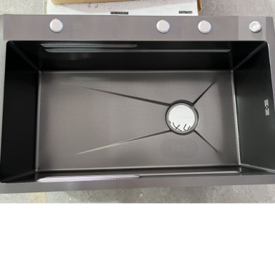 Chậu rửa bát 1 hố lớn inox 304 nano đen Valenza kháng khuẩn cao cấp kèm vòi rửa bát inox 304 nóng lạnh nano đen dáng Vuông, bộ xả to ngăn mùi, khay inox kín-TẶNG BÌNH ĐỰNG NƯỚC RỬA BÁT