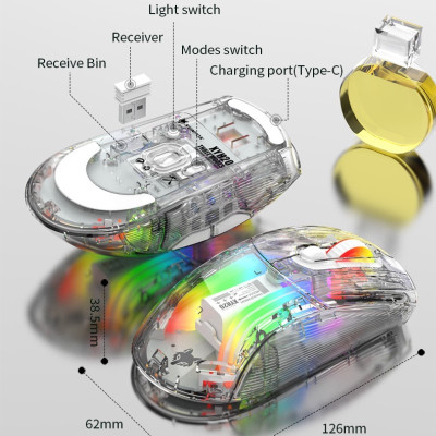 Chuột Led Không Dây Bluetooh Pin sạc XYH20 trong suốt , Chống ồn , đa kết nối nhiều thiết bị hàng nhập khẩu