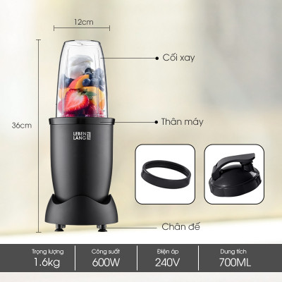 Máy xay sinh tố đa năng Lebenlang LBL2628, dung tích 700ml, công suất 600W, tiện lợi cho gia đình, bảo hành 2 năm - hàng chính hãng 