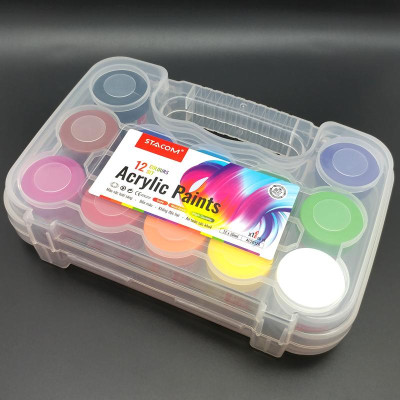 Bộ 12 Màu Acrylic Chuyên Nghiệp 20 ml Kèm Cọ Vẽ - Stacom AC2012A