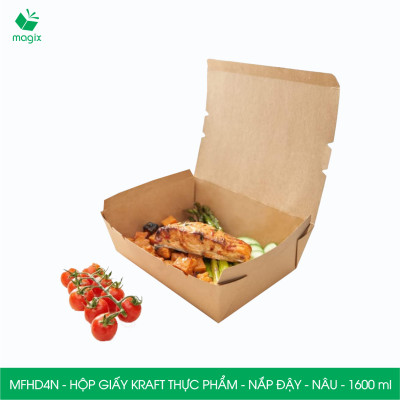 MFHD4N - Combo 100 hộp giấy kraft thực phẩm 1600ml, hộp đựng thức ăn nắp đậy màu nâu, hộp gói đồ ăn mang đi