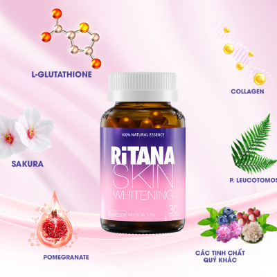 Viên uống RITANA trắng da mờ sạm nám với L-Glutathion, Sakura, Pomegranate, P.Leucotomos, collagen (30 viên)