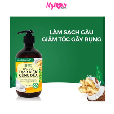 Dầu Gội Gừng Dừa Hữu Cơ Cocayhoala Ngăn Rụng Tóc Kích Thích Mọc Tóc - Giảm Gàu - Ngừa Cảm Lạnh  -Dưỡng Tóc Mềm Mượt Chắc Khỏe, Chai 440g