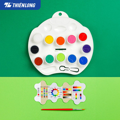 Màu nước Thiên Long 12 màu kèm khay, bút WACO-C07 