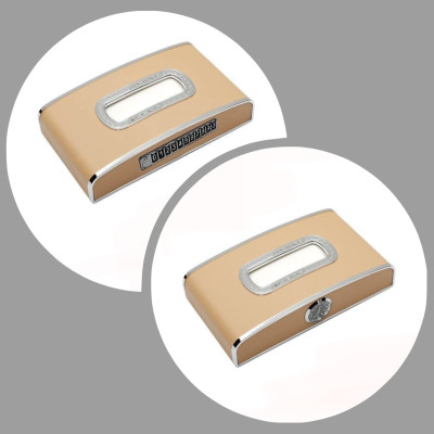 Hộp đựng khăn giấy ô tô xe hơi chất liệu da cao cấp có đồng hồ và bảng số điện thoại