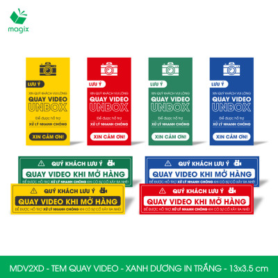 500 Tem chú ý quay video trước khi mở hàng, decal dán hộp - 13x3,5 cm - Xanh dương in trắng - MDV2XD