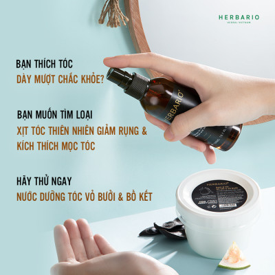 Nước dưỡng tóc Vỏ Bưởi & Bồ Kết Herbario 100ml (pomelo peel & gleditsia hair tonic) giúp giảm rụng tóc kích thích mọc tóc nhanh