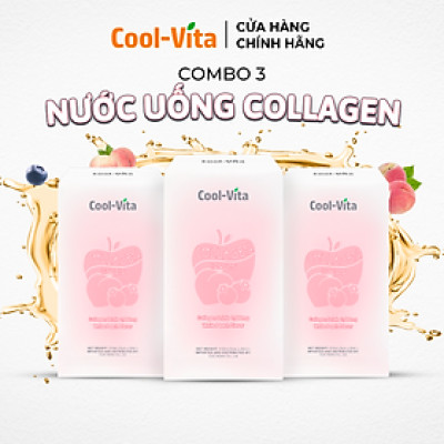 Combo 3 Hộp Nước Uống Collagen Peptide 3000mg Coolvita Hỗ Trợ Trẻ Hóa Sáng Da, Hỗ Trợ Dưỡng Tóc và Móng Kết Hợp Vitamin B3 (45ml× 7 túi)/hộp