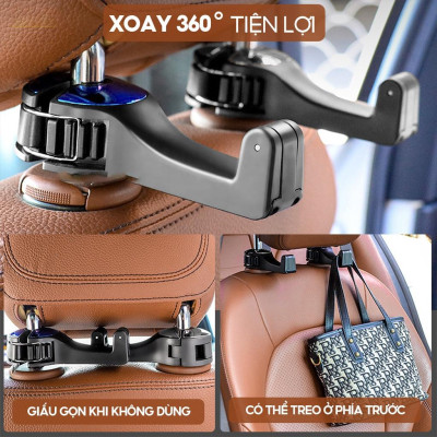 Móc treo đồ trên ô tô gài trước sau ghế sành điệu kèm giá đỡ kẹp điện thoại trên xe tiện lợi thiết kế chắc chắn cao cấp