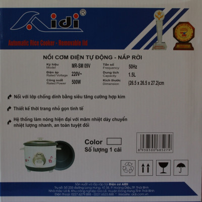 Nồi Cơm Điện Tự Động Nắp Rời Aidi MR-SM 09V (1,5 lít) - Màu Ngẫu Nhiên - Chính Hãng