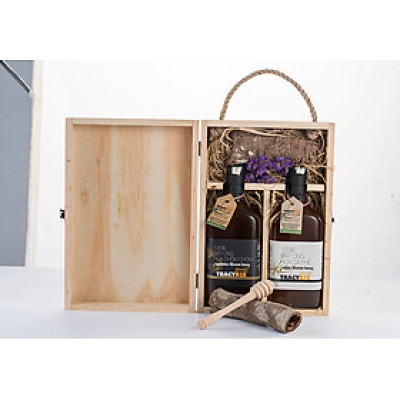 Hộp quà gỗ đôi mật ong hoa cà phê và chôm chôm 850G