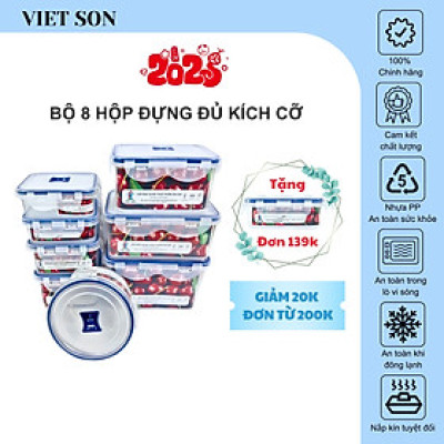 Hộp Nhựa Việt Son Lock Kín Hơi (Bộ 8 Hộp) Đựng Thực Phẩm