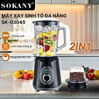 Máy xay sinh tố đa năng 2 IN 1 SOKANY SK-03045 công suất cao 1000W xay rau củ quả và các loại hạt, xay được đá viên - HÀNG CHÍNH HÃNG