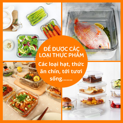 Hộp Thủy Tinh Bảo Quản Thực Phẩm Thức Ăn Trong Tủ Lạnh Chữ Nhật Mua 3 TẶNG 2- 370ml